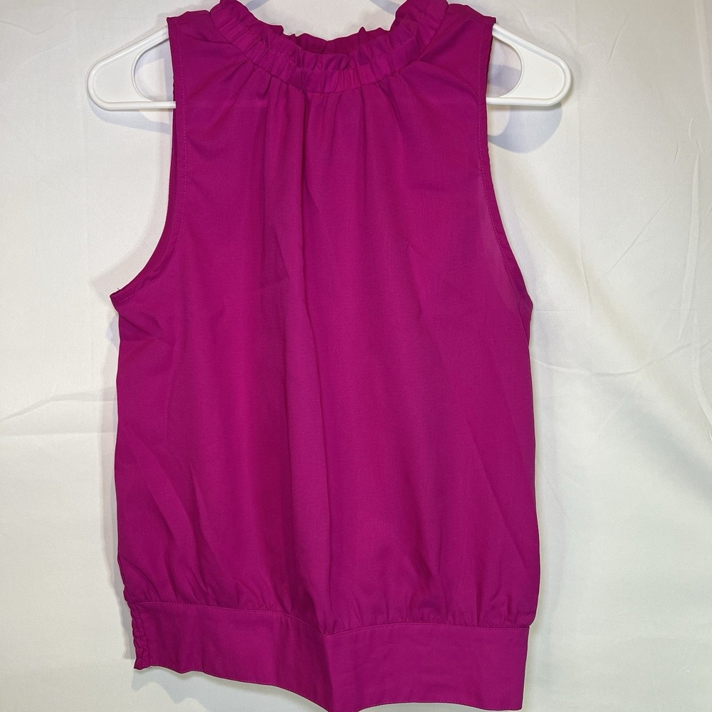 Glam Women's Tank Top Blouse Size Large Magenta Fuchsia Sleeveless High Neck